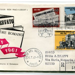 Vaticano FDC Venetia 1961 Osservatore Romano  viaggiata Racc. per l'Italia