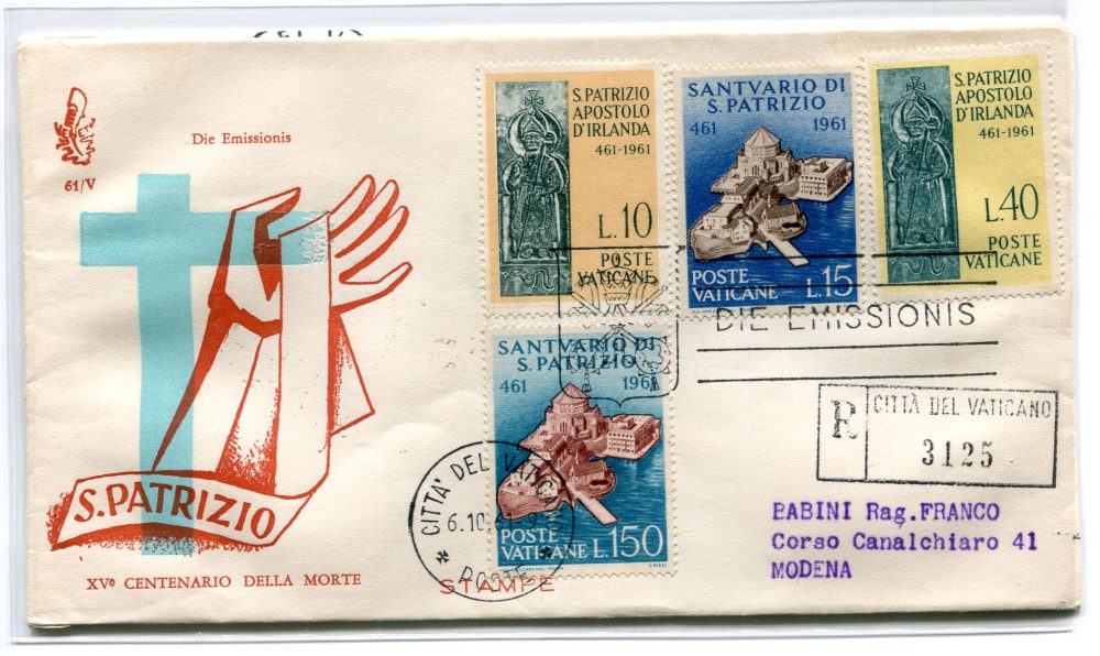 Vaticano FDC Venetia 1961 San Patrizio  viaggiata Racc. per l'Italia