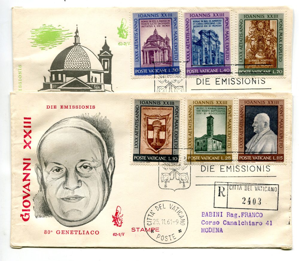 Vaticano FDC Venetia 1961 Papa Giovanni XXIII  viaggiata Racc. per l'Italia