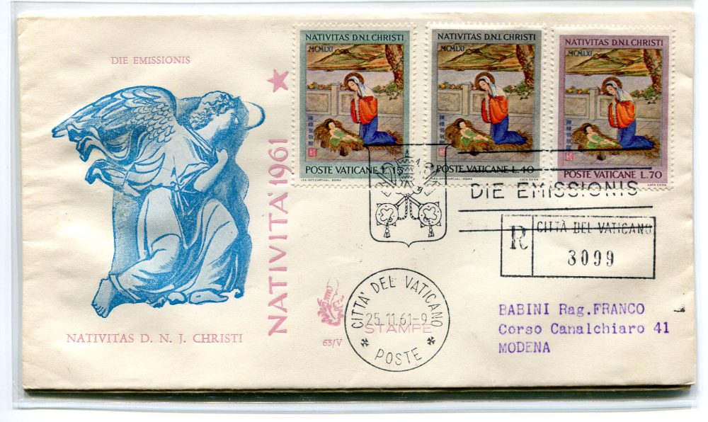 Vaticano FDC Venetia 1961 Natale  viaggiata Racc. per l'Italia