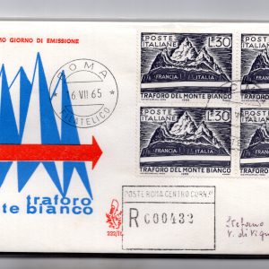 Italia FDC Venetia 1965 Monte Bianco quartina viaggiata Racc. per l'Italia