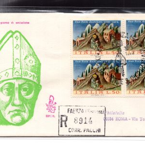 Italia FDC Venetia 1972 San Pier Damiano quartina viaggiata Racc. per l'Italia