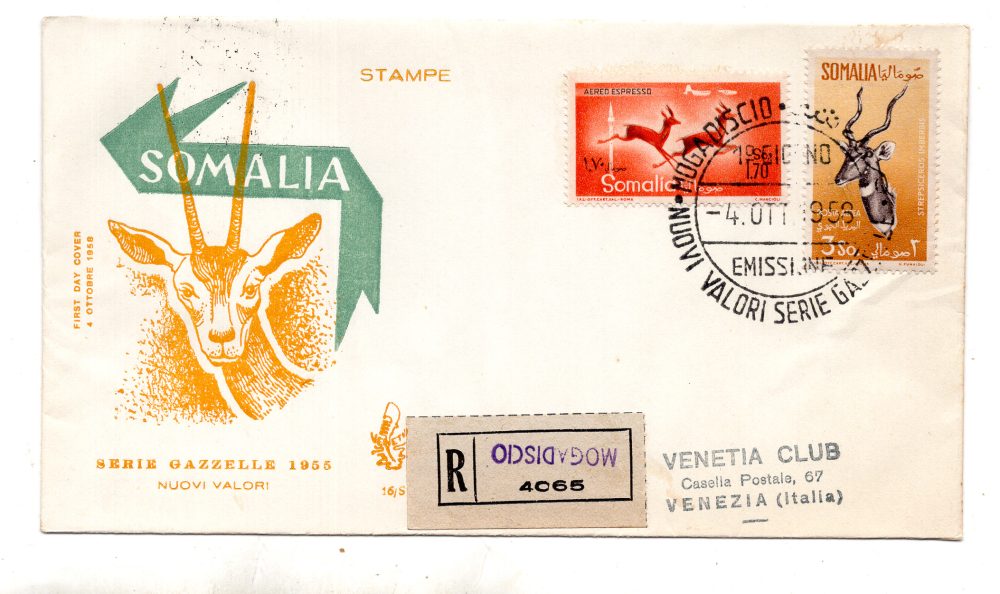 Somalia AFIS FDC Venetia 1958 Gazzelle  viaggiata Racc. per l'Italia