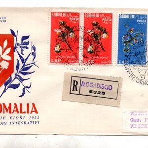 Somalia AFIS FDC Venetia 1958 Fiori coppia viaggiata Racc. per l'Italia