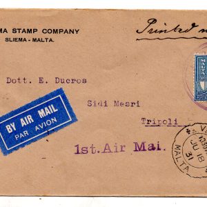 Malta - Tripoli del 18.6.31 - Aerogramma inoltrato con il I° volo