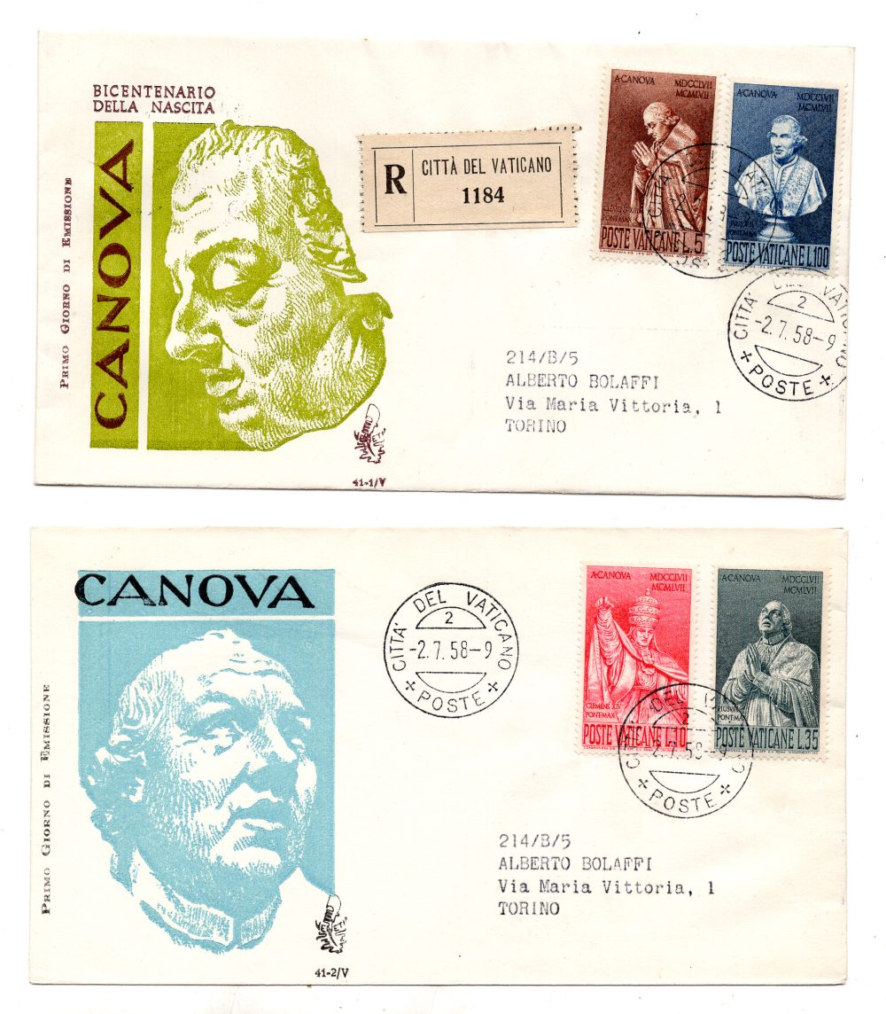 Vaticano FDC Venetia 1958 Canova  viaggiata Racc. per l'Italia