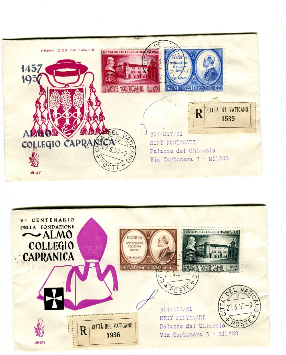 Vaticano FDC Venetia 1958 Canova  viaggiata Racc. per l'Italia
