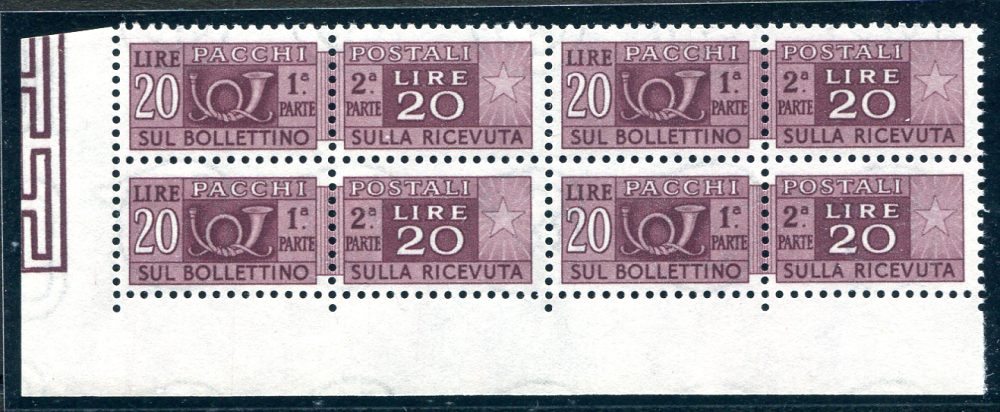 Recapito Autorizzato 1 e 8 lire blocco angolare di dodici