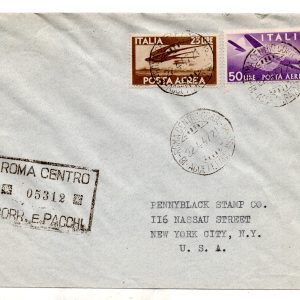 Posta Aerea Lire 25 e 50 "Democratica" busta racc. via aerea per gli USA