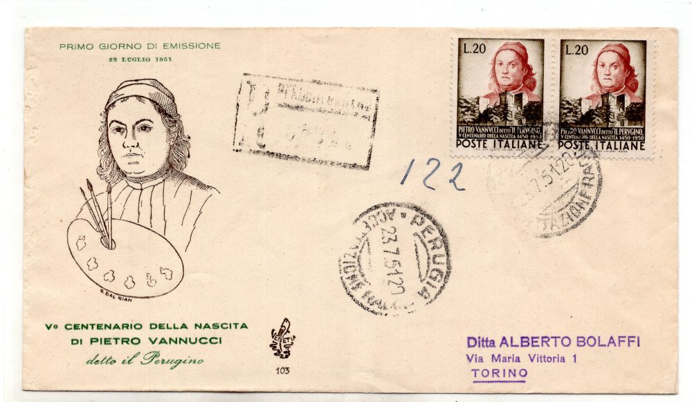 Italia 1951 Coppia Perugino su FDC Venetia Racc. per l'Italia