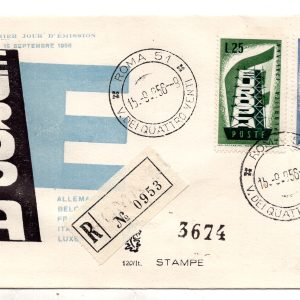 Italia FDC Venetia 1956 Europa  viaggiata Racc. per l'Italia