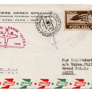A.L.I. Milano/Parigi - Aerogramma con volo speciale del 8.6.49