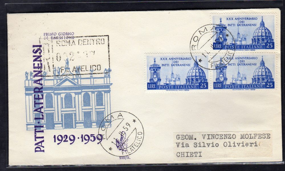 Italia FDC Venetia 1959 Centenario Sicilia  non viaggiata