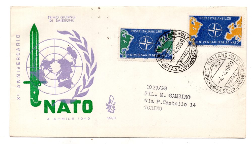 Italia FDC Venetia 1959 NATO  viaggiata Racc. per l'Italia