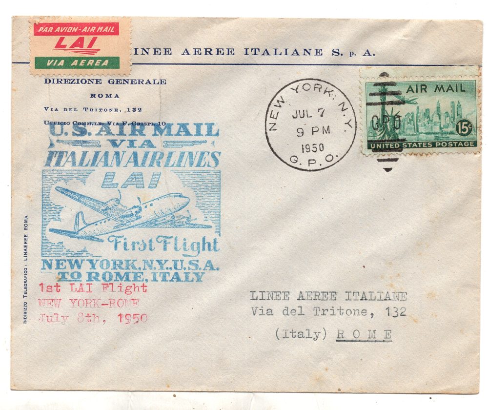 L.A.I. I° volo Roma/New York del 5.7.50