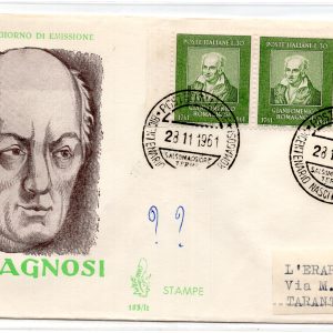 Italia FDC Venetia 1961 Romagnosi striscia di tre viaggiata per l'Italia