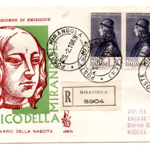 Italia FDC Venetia 1963 Mirandola striscia di tre viaggiata Racc. per l'Italia