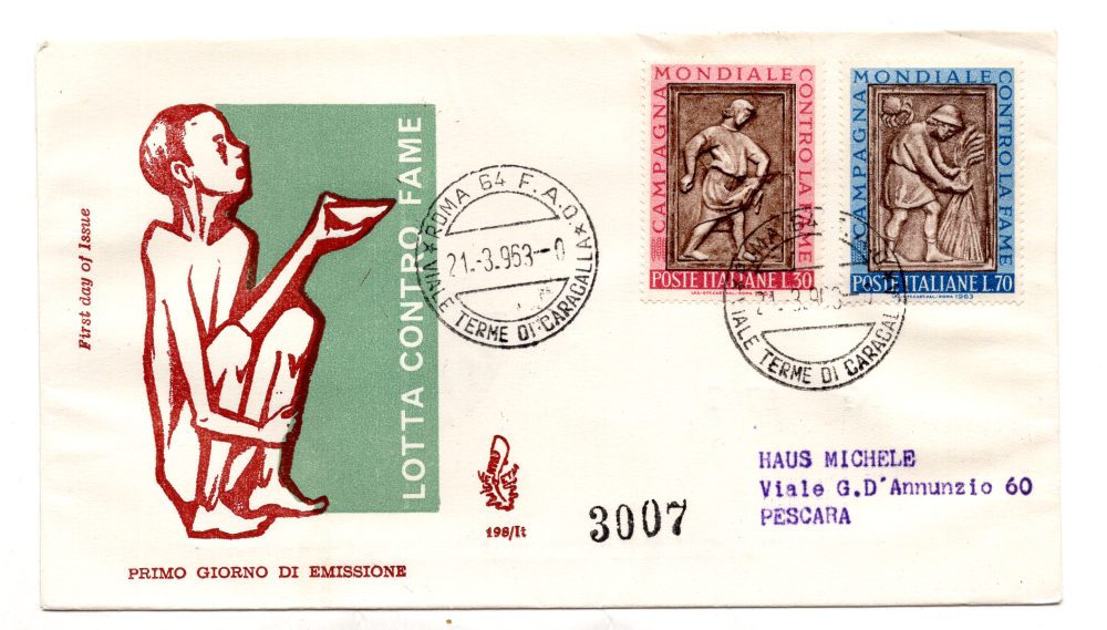 Italia FDC Venetia 1963 Lotta contro la fame  viaggiata  Racc per l'Italia