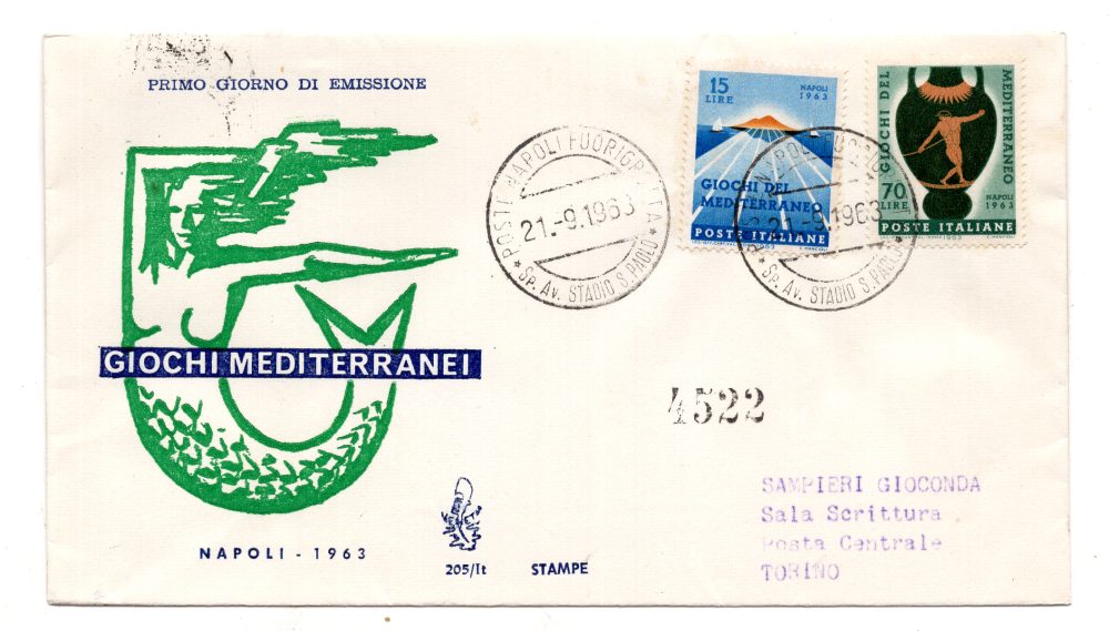 Italia 1963 Giochi Mediterranei su FDC Venetia viaggiata Racc. per Italia