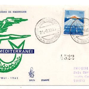 Italia 1963 Giochi Mediterranei su FDC Venetia viaggiata Racc. per Italia