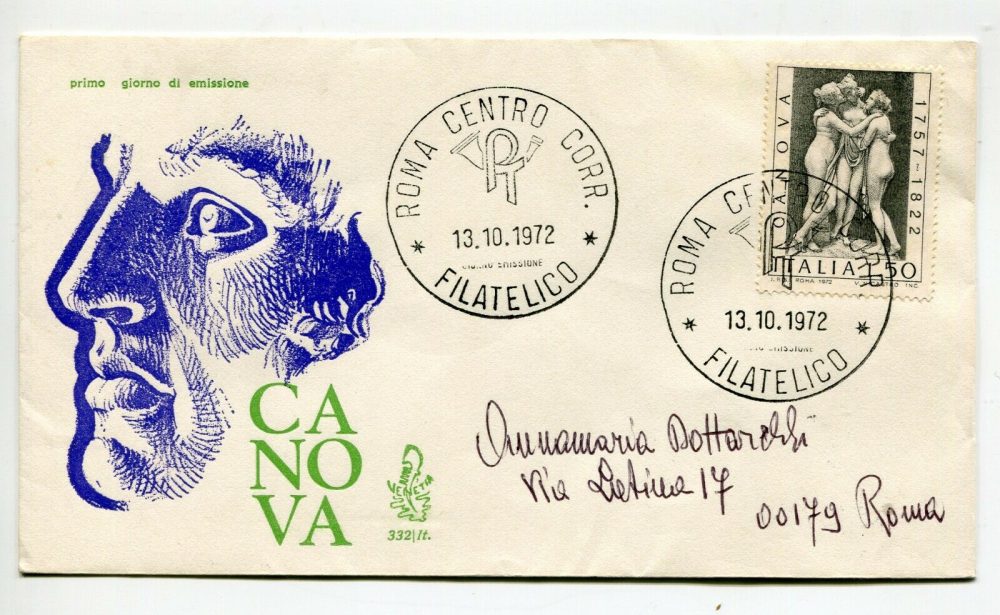 Italia FDC Venetia 1972 Canova  viaggiata  per l'Italia