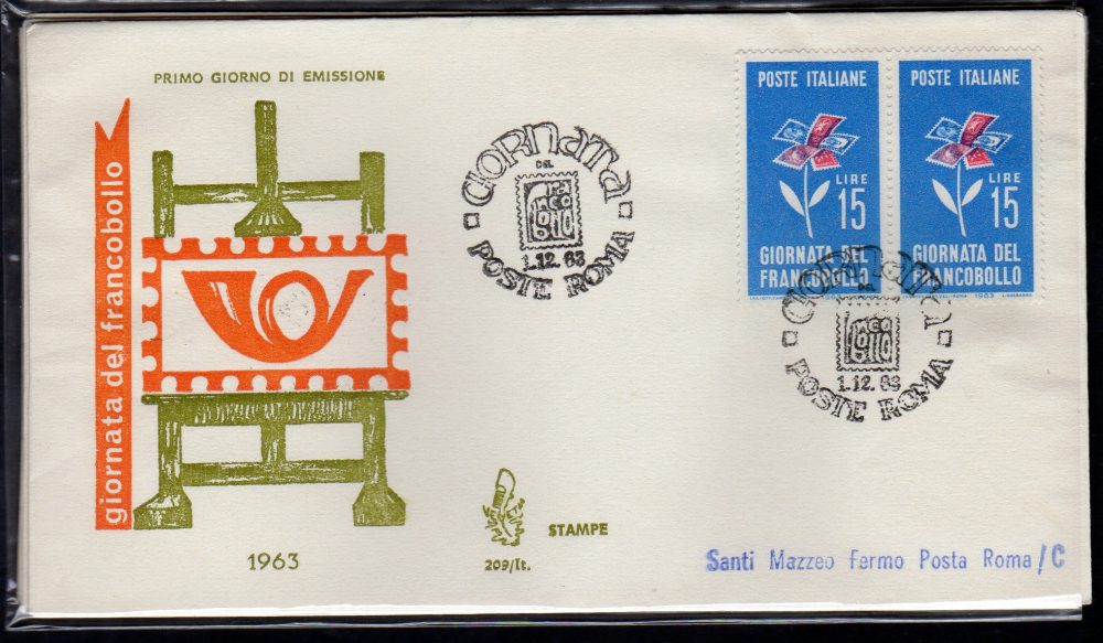 Italia FDC Venetia 1963 Mascagni striscia di tre viaggiata Racc. per l'Italia