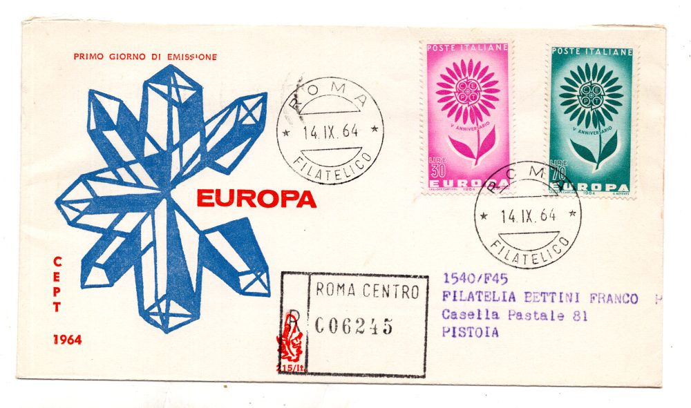 Italia FDC Venetia 1964 Europa  viaggiata Racc. per l'Italia