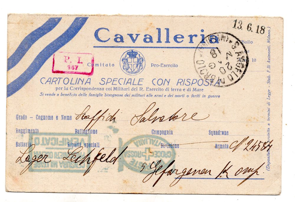 Cart. speciale brevettata"Cavalleria"vene.beneficio famiglie militari