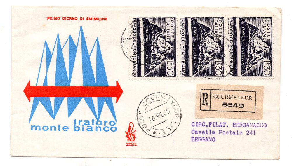 Italia FDC Venetia 1965 Monte Bianco striscia viaggiata Racc. Italia