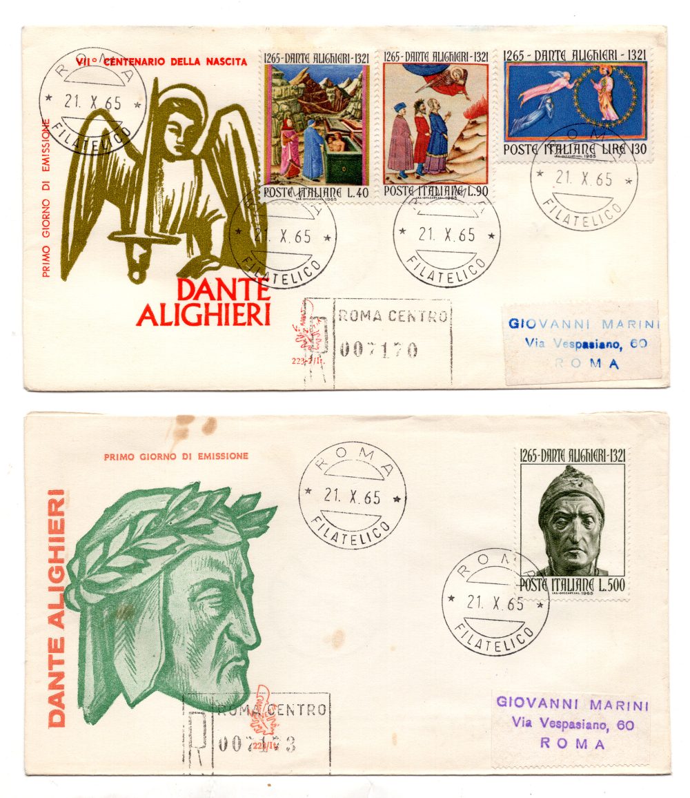 Italia FDC Venetia 1965 Dante Alighieri  viaggiata Racc. per l'Italia