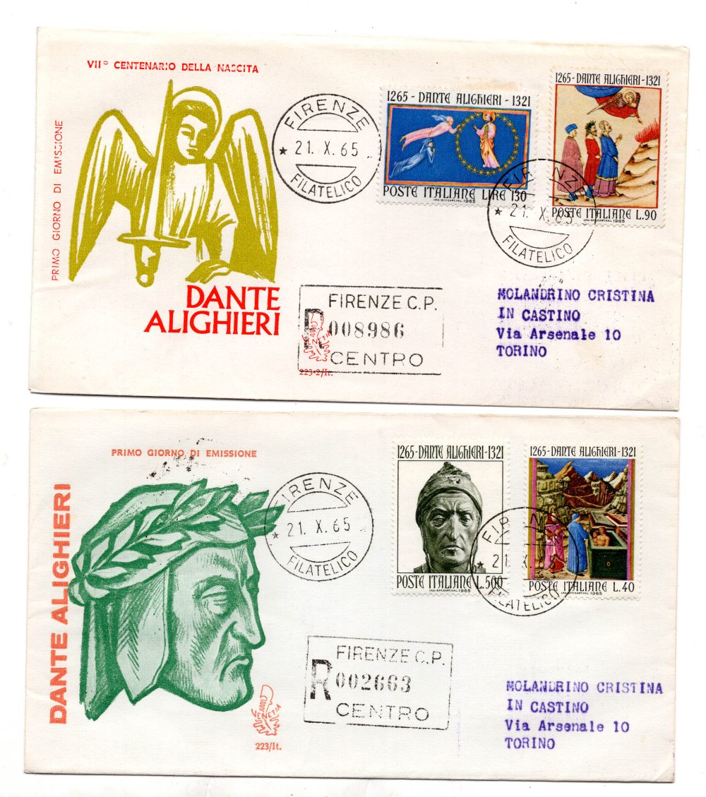 Italia FDC Venetia 1965 Dante viaggiata Racc. per l'Italia