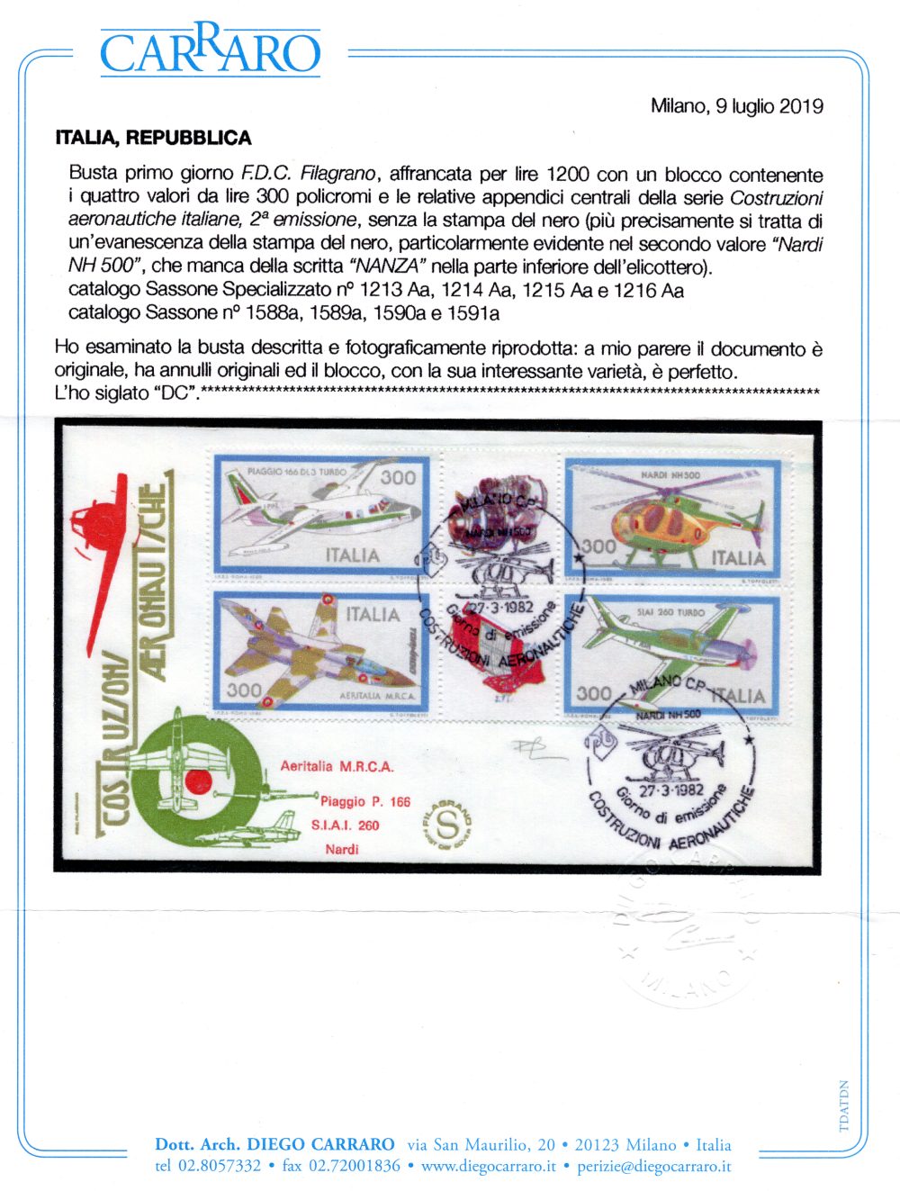 Costruzioni Aeronautiche '82 varietà su busta FDC