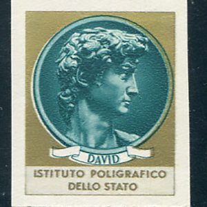 David di Michelangelo, prova non dentellata stampata in verde e oro