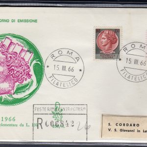 Italia FDC Venetia 1966 Siracusana Lire 130  viaggiata Racc. per l'Italia