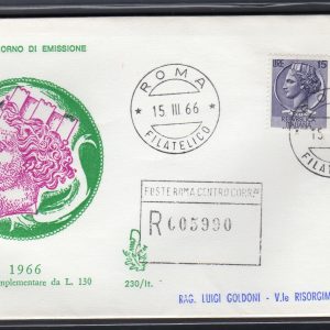 Italia FDC Venetia 1966 Siracusana Lire 130  viaggiata Racc. per l'Italia