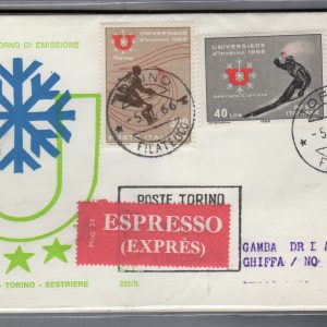 Italia FDC Venetia 1966 Universiade invernale  viaggiata Exp. per l'Italia