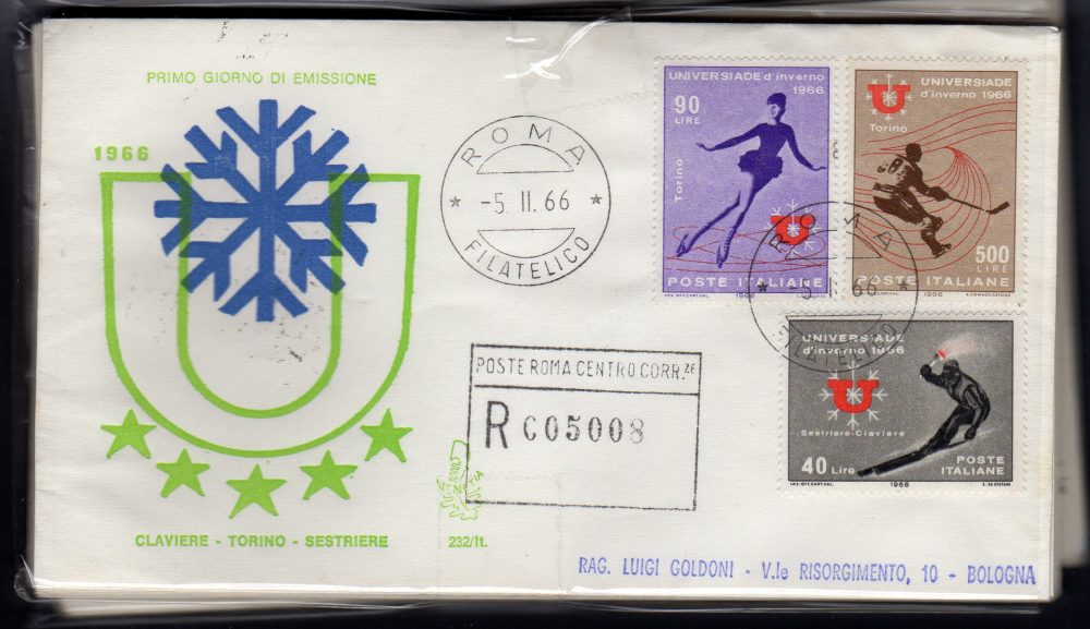 Italia FDC Venetia 1966 Universiade invernale  viaggiata Racc. per l'Italia