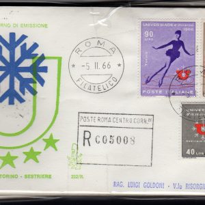 Italia FDC Venetia 1966 Universiade invernale  viaggiata Racc. per l'Italia