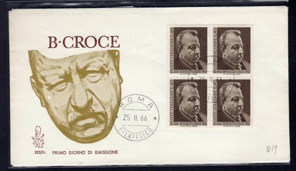 Italia FDC Venetia 1966 Benedetto Croce quartina non viaggiata