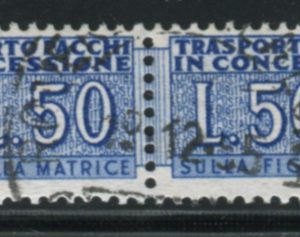 Pacchi Concessione Lire 50 azzurro filigrana coricata