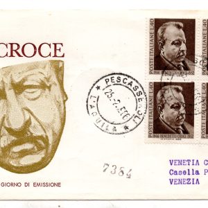 Italia FDC Venetia 1966 Benedetto Croce quartina viaggiata Racc. per l'Italia