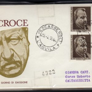 Italia FDC Venetia 1966 Benedetto Croce quartina viaggiata Racc. per l'Italia