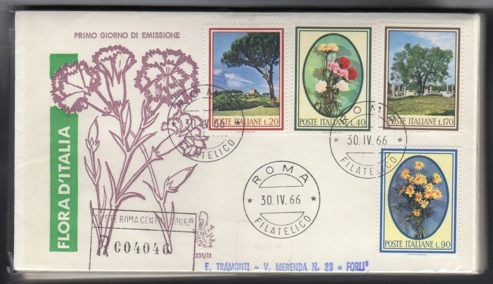 Italia FDC Venetia 1966 Flora  viaggiata Racc. per l'Italia