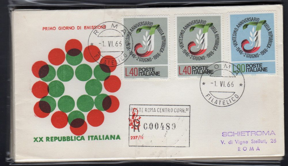 Italia FDC Venetia 1966 Ventennale Rep.  viaggiata Racc. per l'Italia