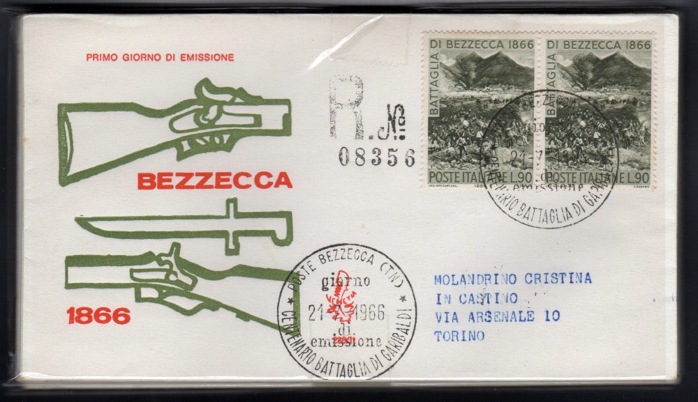 Italia FDC Venetia 1966 Bezzecca coppia viaggiata Racc. per l'Italia 708