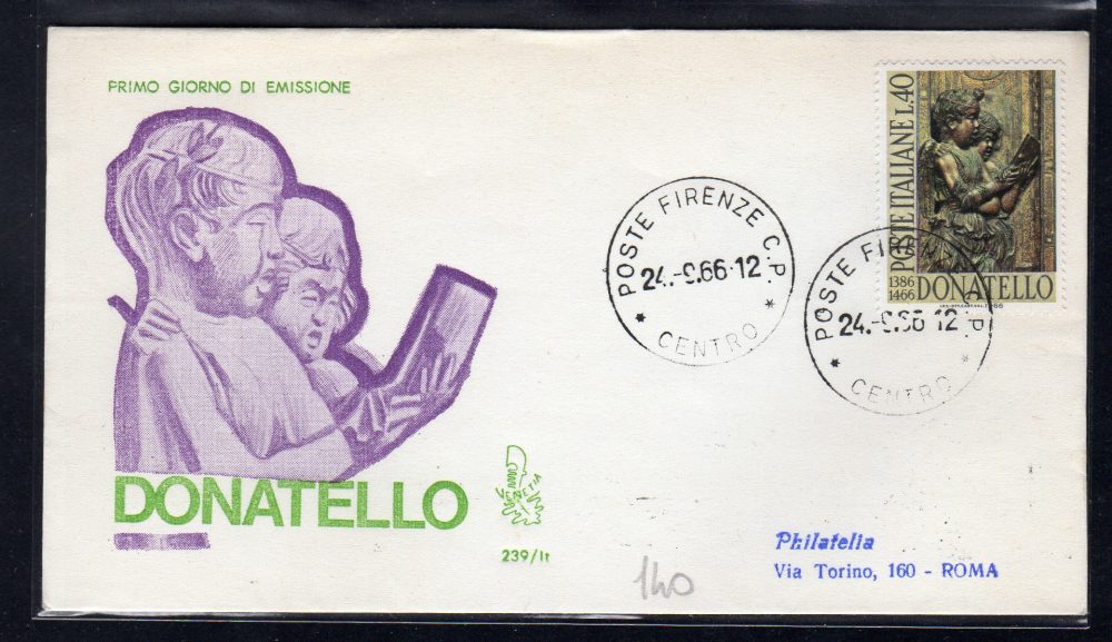 Italia FDC Venetia 1966 Donatello Isolato viaggiata  per l'Italia 713