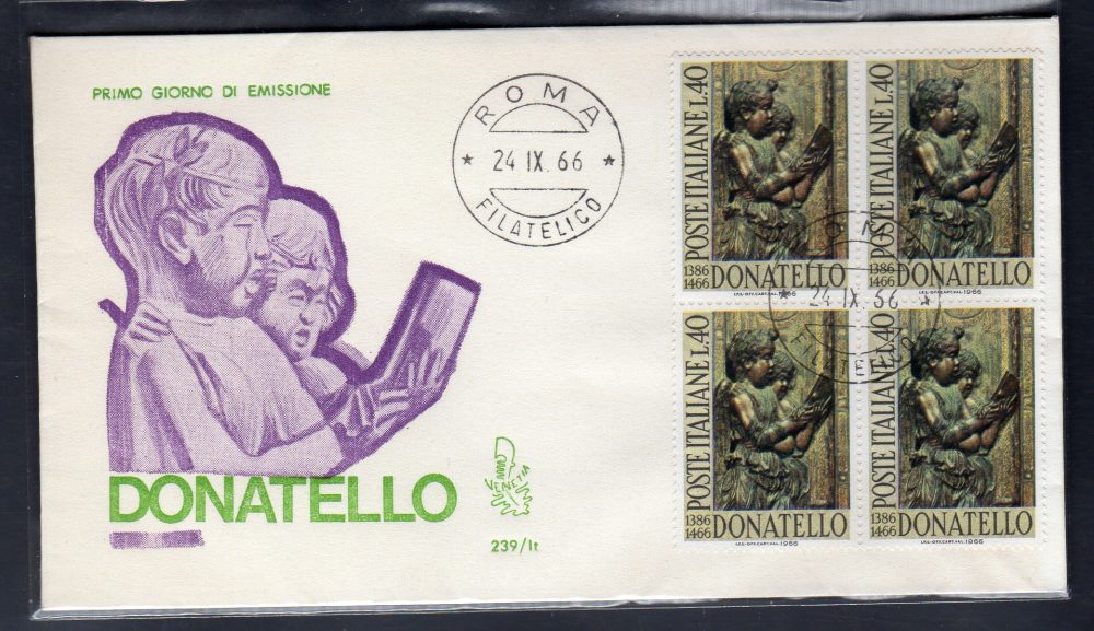 Italia FDC Venetia 1966 Donatello quartina non viaggiata