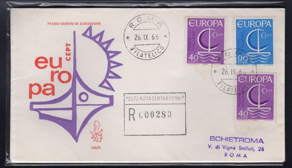 Italia FDC Venetia 1966 Europa  viaggiata Racc. per l'Italia