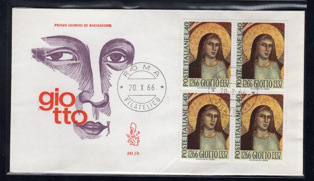 Italia FDC Venetia 1966 Giotto quartina non viaggiata