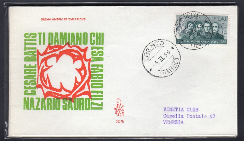 Italia FDC Venetia 1966 Filzi  viaggiata  per l'Italia